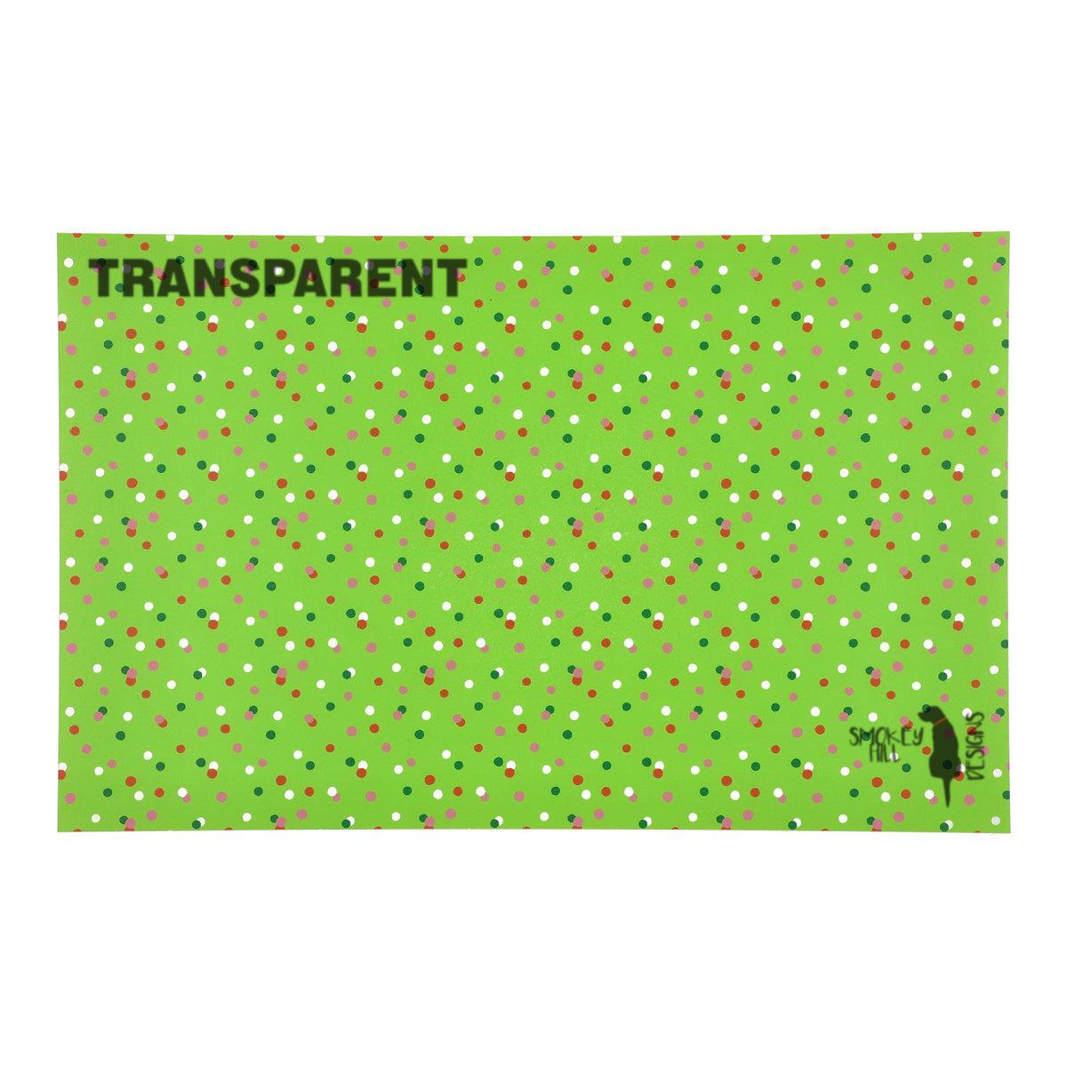 PatternPly® Transparent Christmas Green Confetti Sprinkles sheet showing the pattern
