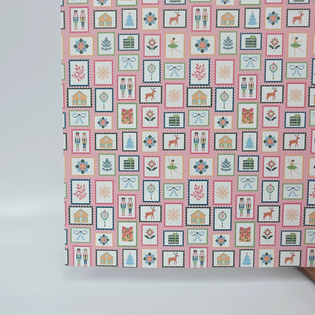 PatternPly® Full Coverage Christmas Stamps on Pink LARGE sheet showing the pattern
