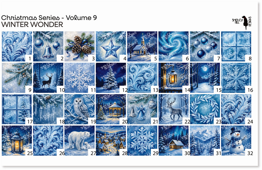 PatternPly® Full Coverage Christmas Series Volume 9 Winter Wonder Sampler: sampler sheet of small art scene designs