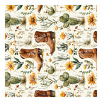 PatternPly® Full Coverage Cowboy Boots, Cacti, and Yellow Floral VERTICAL sheet showing the pattern