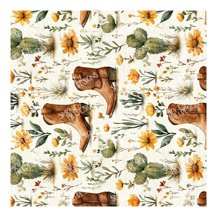 PatternPly® Full Coverage Cowboy Boots, Cacti, and Yellow Floral VERTICAL