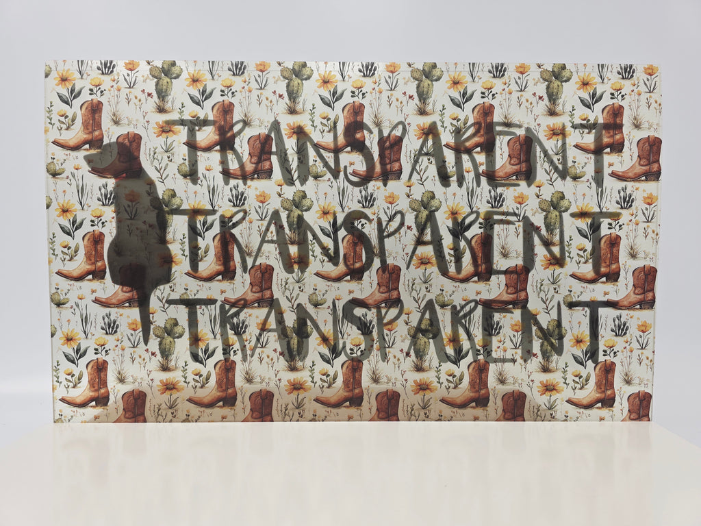PatternPly® Transparent Cowboy Boots Cacti and Yellow Floral sheet showing the pattern