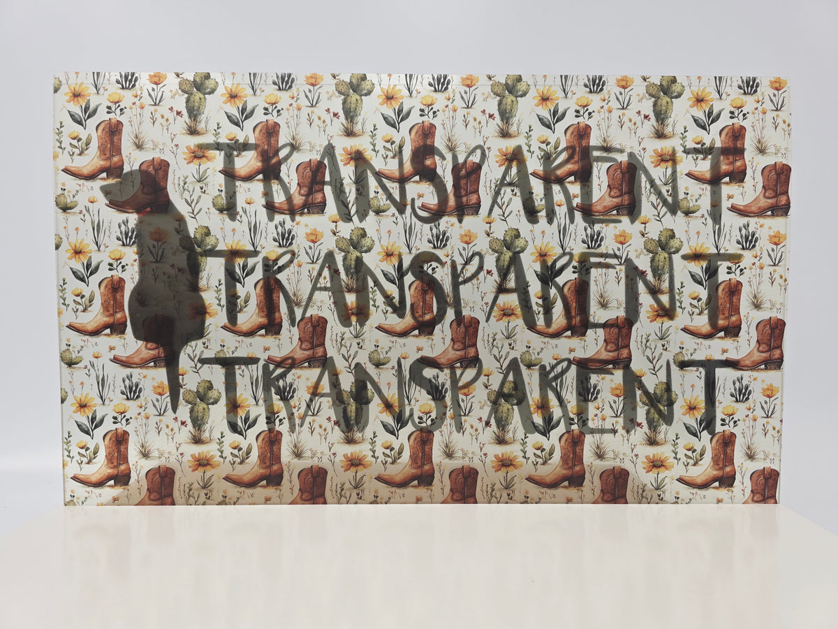 PatternPly® Transparent Cowboy Boots Cacti and Yellow Floral sheet showing the pattern