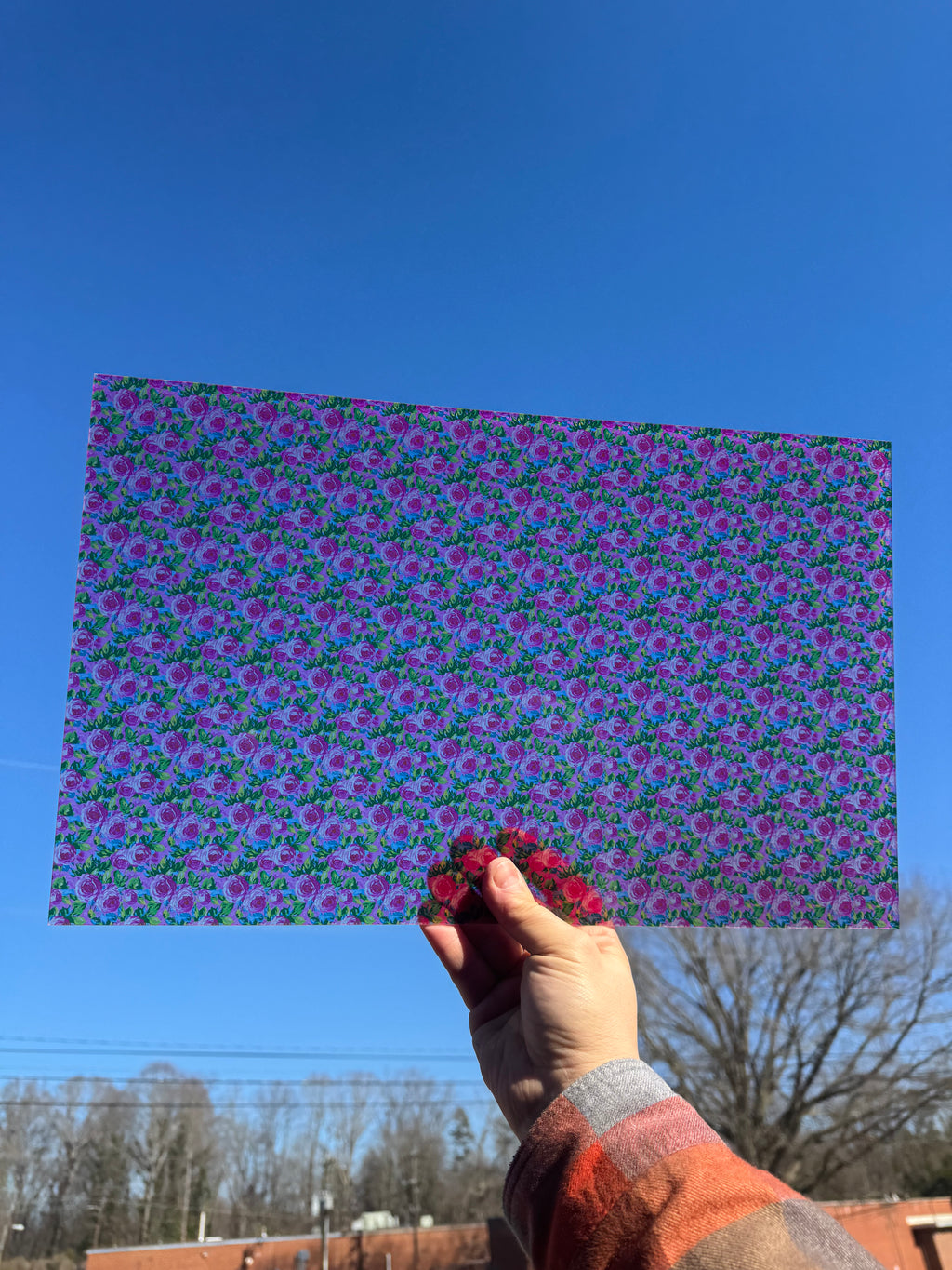 PatternPly® Transparent Mini Pink Preppy Roses sheet showing the pattern