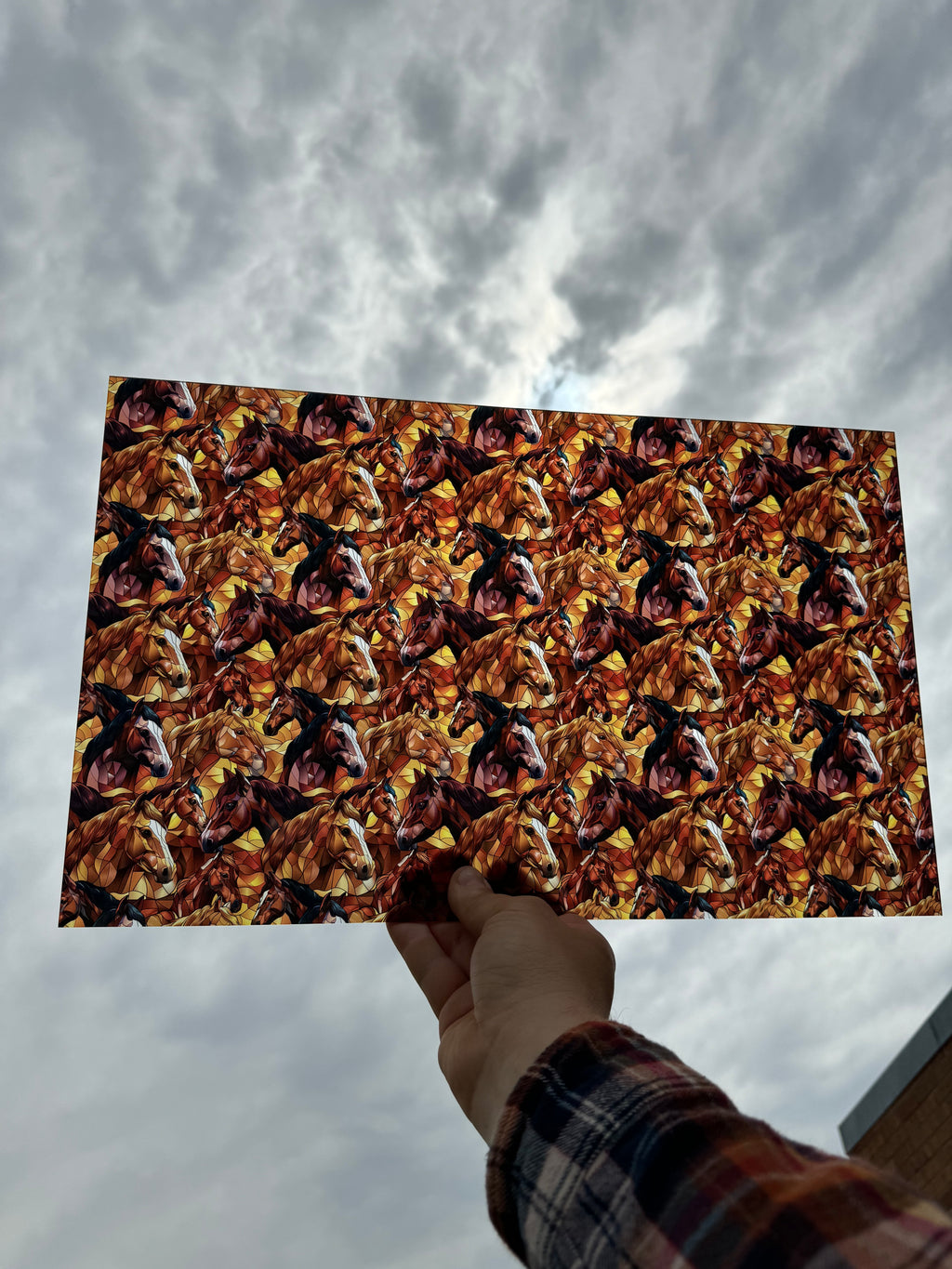 PatternPly® Transparent Stained Glass Horses LARGE sheet showing the pattern