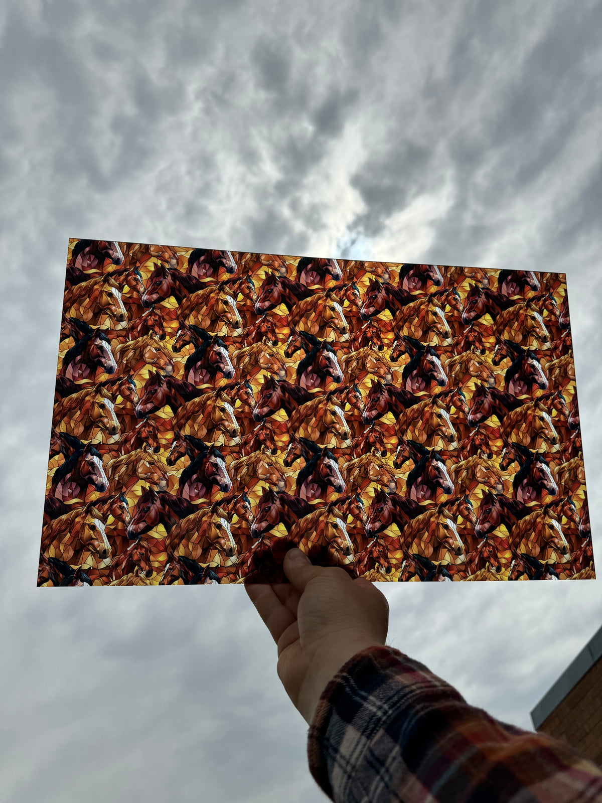 PatternPly® Transparent Stained Glass Horses LARGE sheet showing the pattern