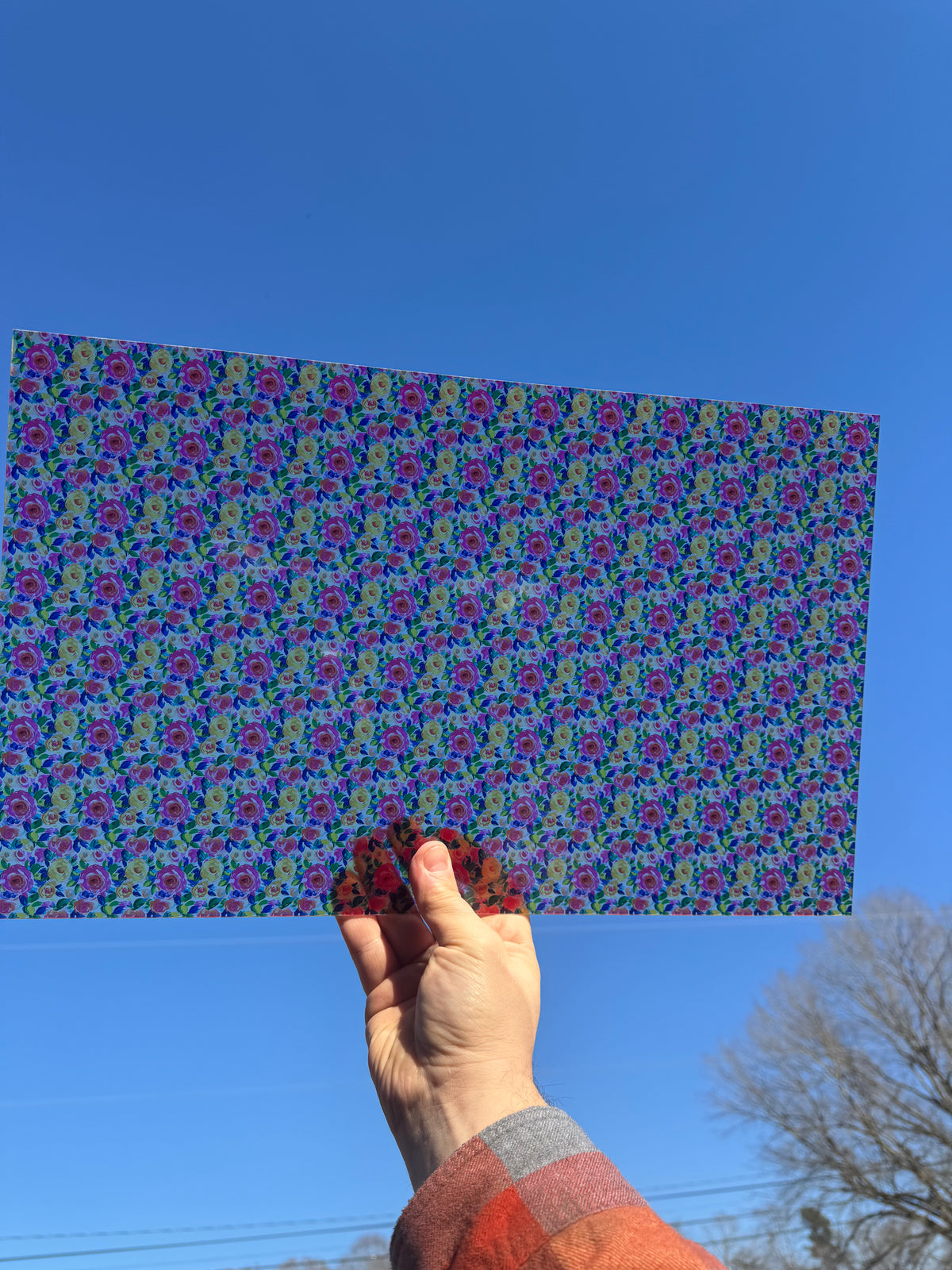 PatternPly® Transparent Mini Colorful Watercolor Roses sheet showing the pattern