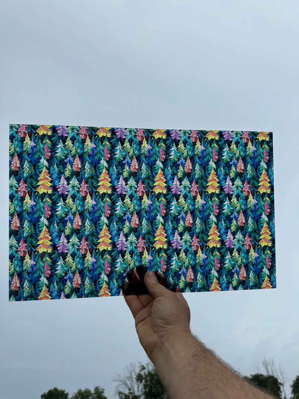 PatternPly® Transparent Stained Glass Colorful Forest sheet showing the pattern