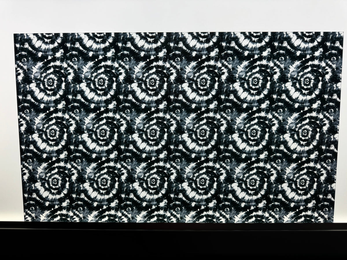 PatternPly® Transparent Black and White Tie Dye sheet showing the pattern