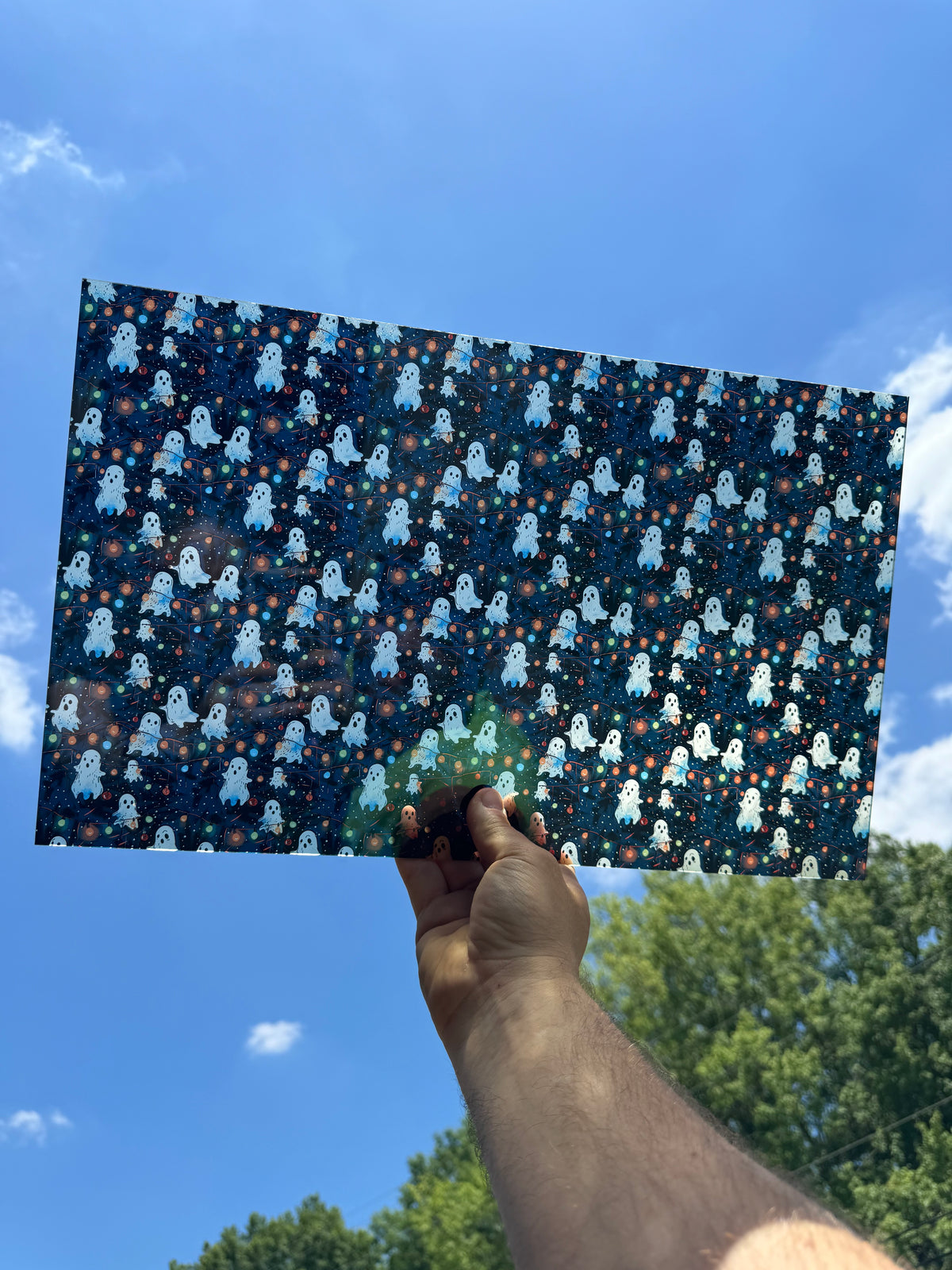 PatternPly® Transparent Christmas Ghosts sheet showing the pattern