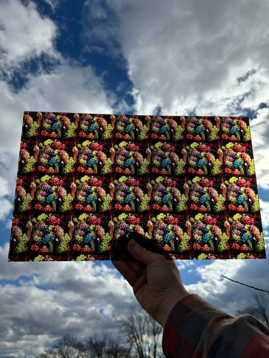 PatternPly® Transparent Wine and Grapes sheet showing the pattern