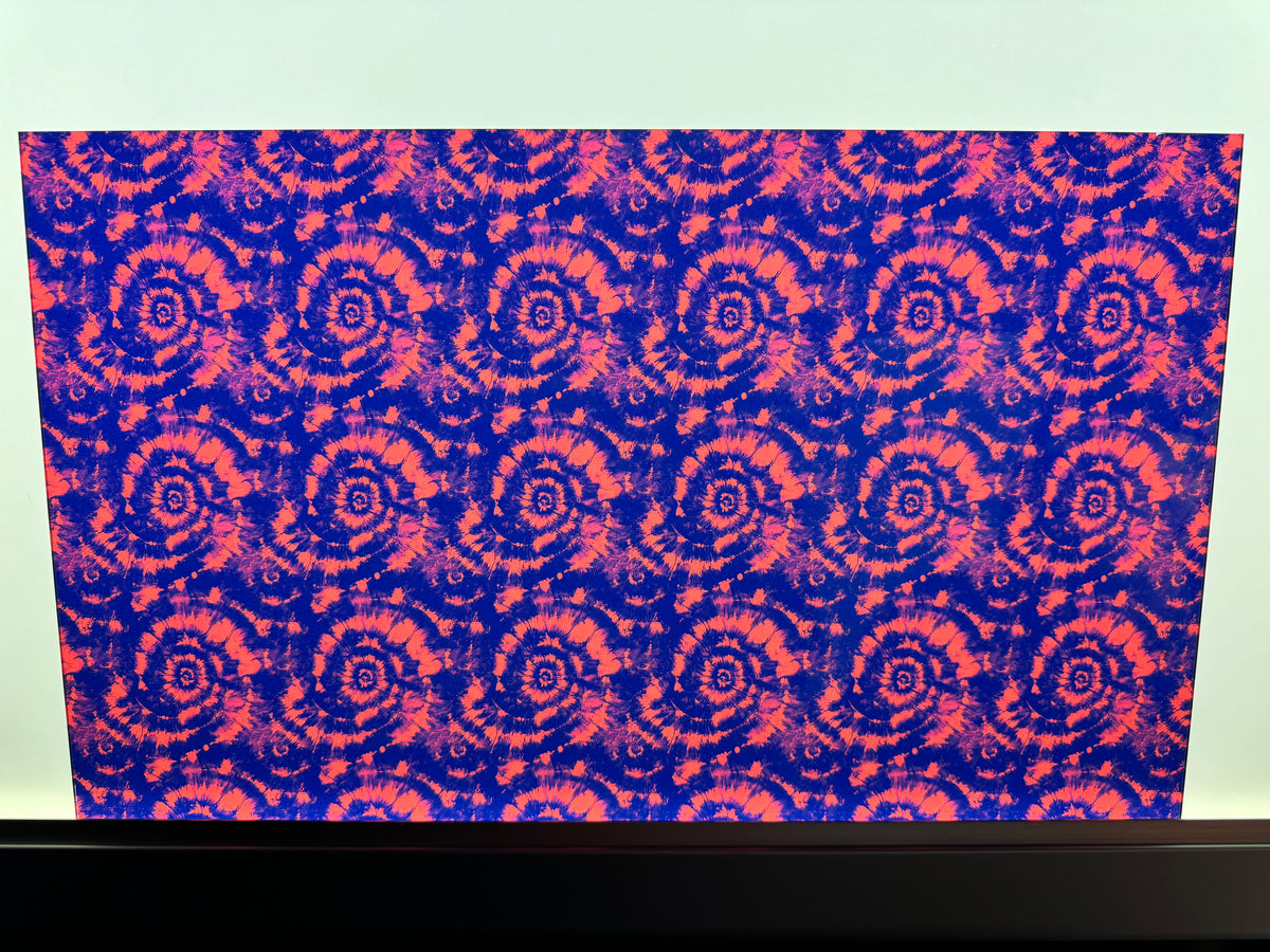 PatternPly® Transparent Red and Blue Tie Dye sheet showing the pattern