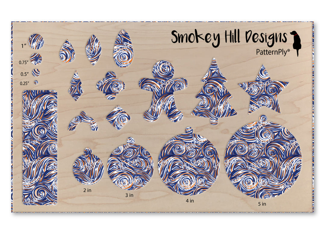 PatternPly® Scattered Dark Blue and Orange Swirls