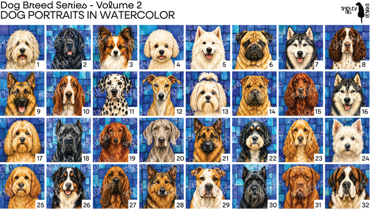 PatternPly® Transparent Dog Breed Series Volume 2 Dog Portraits in Watercolor Sampler