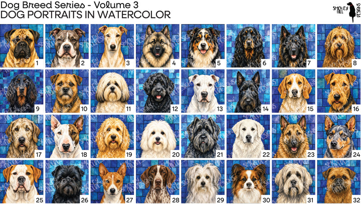 PatternPly® Transparent Dog Breed Series Volume 3 Dog Portraits in Watercolor Sampler