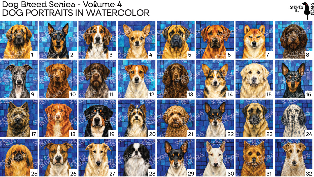 PatternPly® Transparent Dog Breed Series Volume 4 Dog Portraits in Watercolor Sampler
