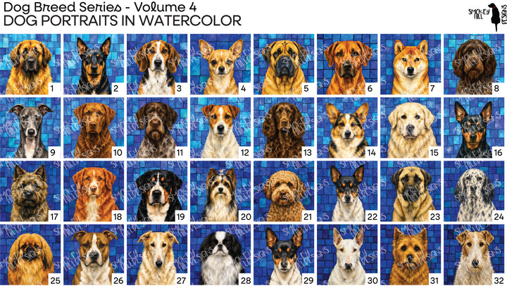 PatternPly® Transparent Dog Breed Series Volume 4 Dog Portraits in Watercolor Sampler