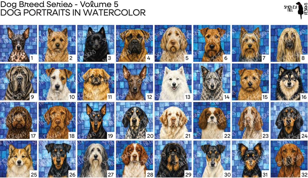 PatternPly® Transparent Dog Breed Series Volume 5 Dog Portraits in Watercolor Sampler