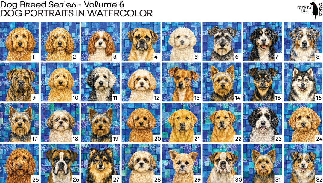 PatternPly® Full Coverage Dog Breed Series Volume 6 Dog Portraits in Watercolor Sampler