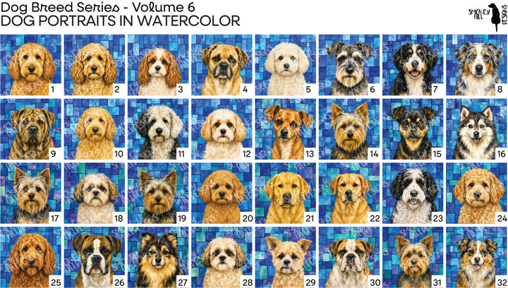 PatternPly® Full Coverage Dog Breed Series Volume 6 Dog Portraits in Watercolor Sampler