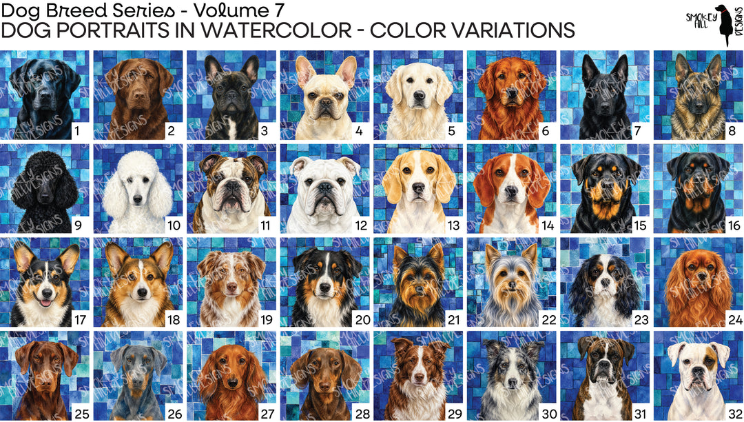 PatternPly® Full Coverage Dog Breed Series Volume 7 Dog Portraits in Watercolor Sampler