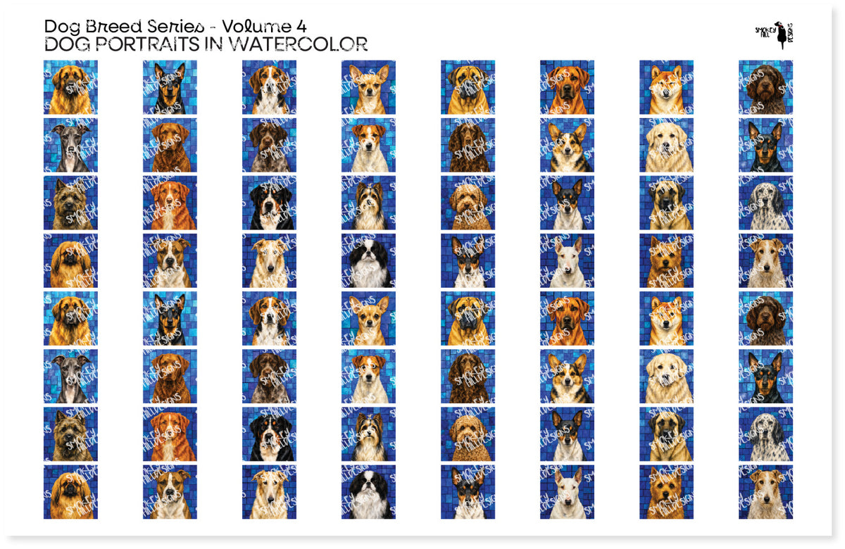 PatternPly® Full Coverage Dog Breed Series Volume 4 Dog Portraits in Watercolor Teeny Sampler: sampler sheet of small…