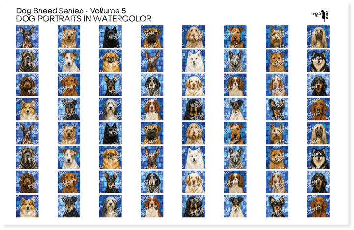 PatternPly® Transparent Dog Breed Series Volume 4 Dog Portraits in Watercolor Teeny Sampler