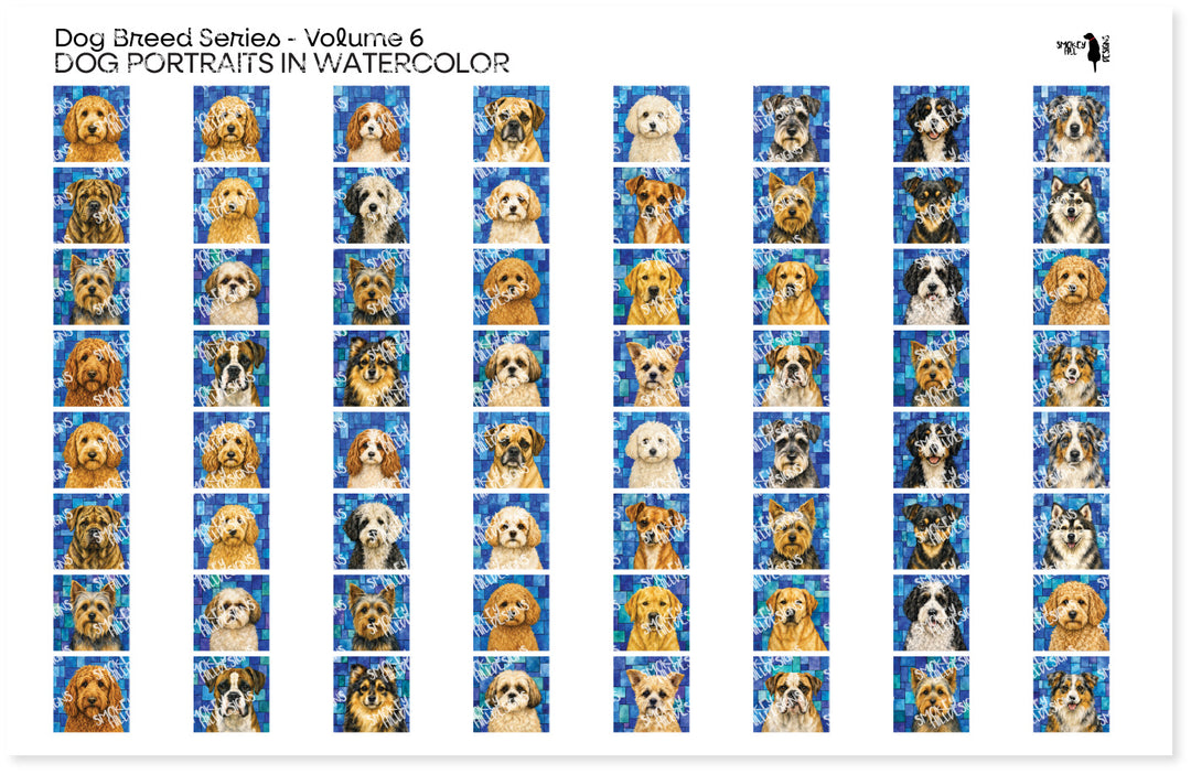 PatternPly® Full Coverage Dog Breed Series Volume 6 Dog Portraits in Watercolor Teeny Sampler