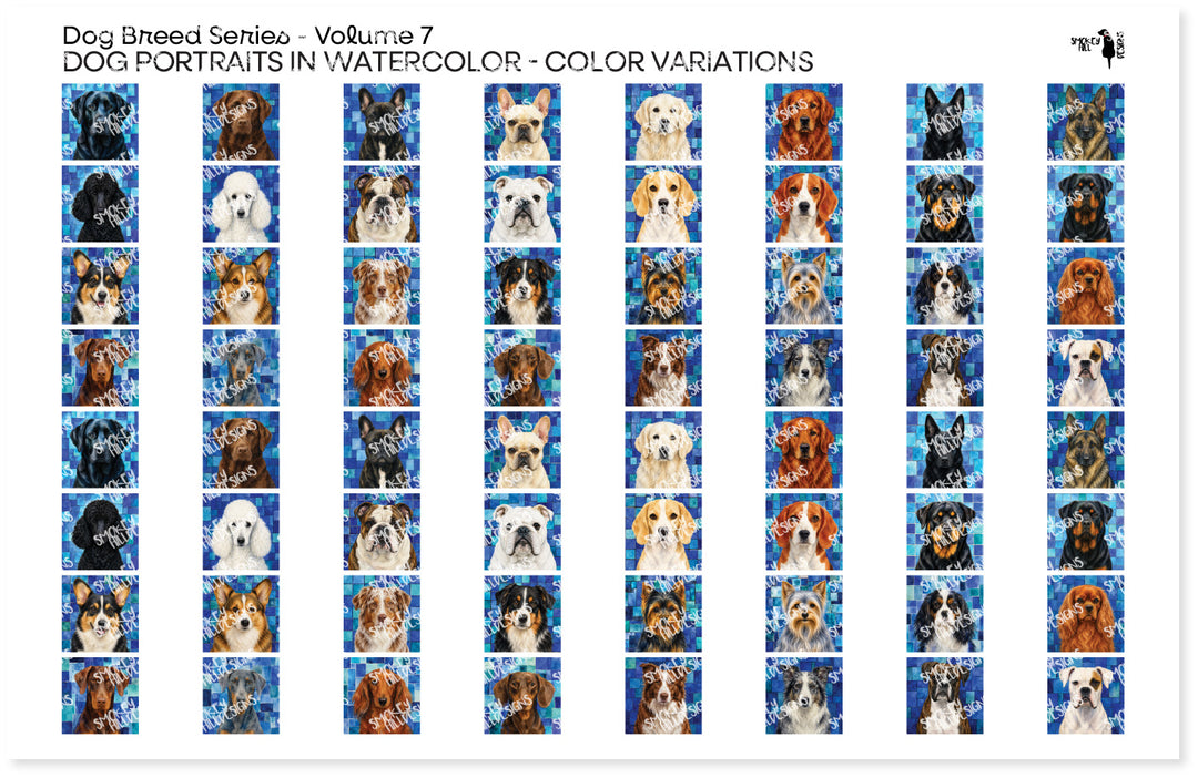 PatternPly® Transparent Dog Breed Series Volume 7 Dog Portraits in Watercolor Color Variations Teeny Sampler