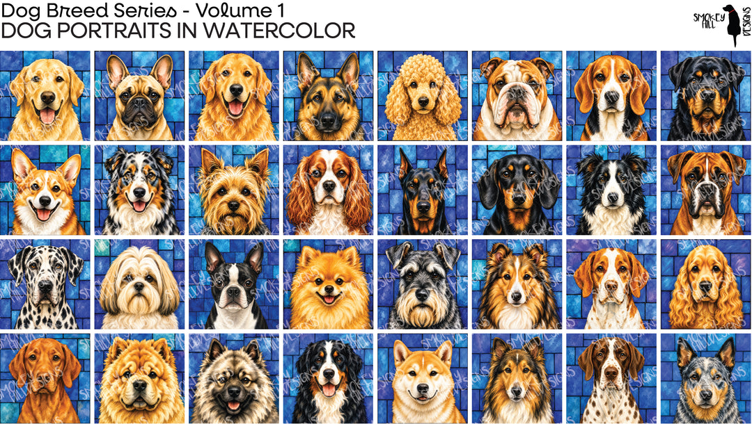 PatternPly® Transparent Dog Breed Series Volume 1 Dog Portraits in Watercolor Sampler
