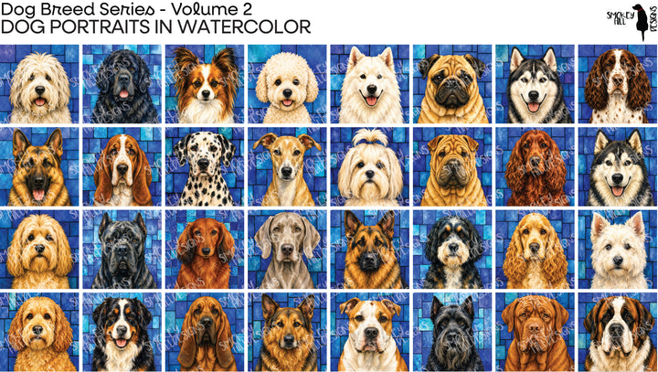 PatternPly® Transparent Dog Breed Series Volume 2 Dog Portraits in Watercolor Sampler