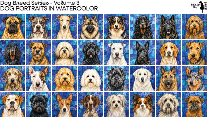 PatternPly® Transparent Dog Breed Series Volume 3 Dog Portraits in Watercolor Sampler