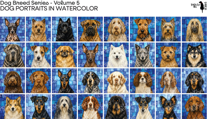 PatternPly® Transparent Dog Breed Series Volume 5 Dog Portraits in Watercolor Sampler