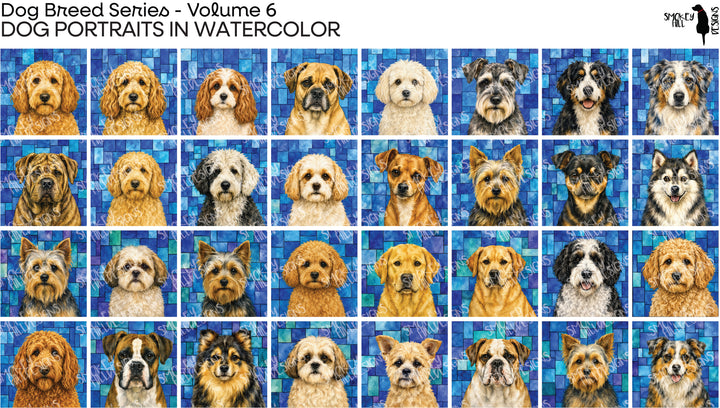 PatternPly® Full Coverage Dog Breed Series Volume 6 Dog Portraits in Watercolor Sampler