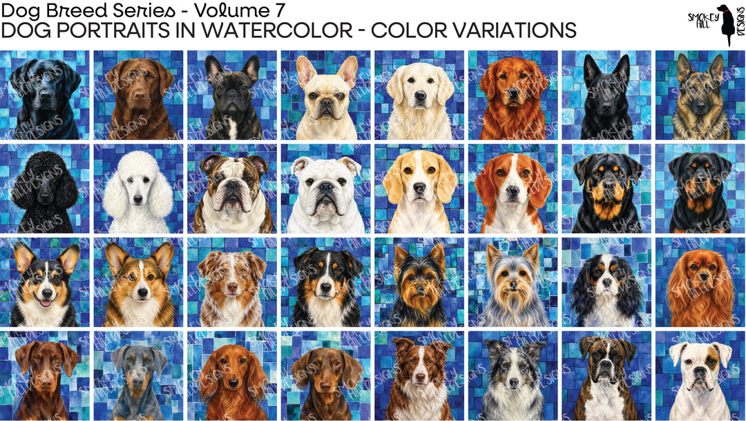 PatternPly® Full Coverage Dog Breed Series Volume 7 Dog Portraits in Watercolor Sampler