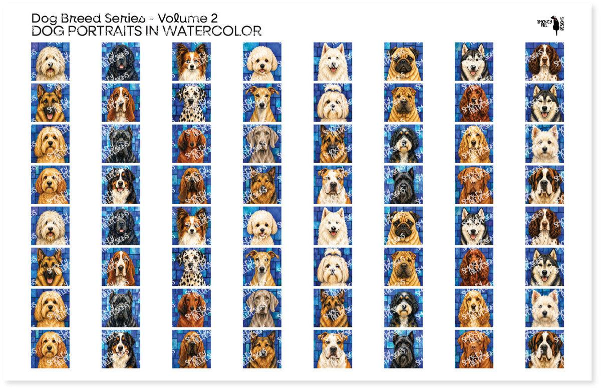 PatternPly® Full Coverage Dog Breed Series Volume 2 Dog Portraits in Watercolor Teeny Sampler: sampler sheet of small…