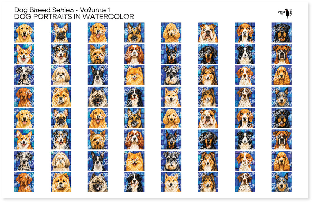 PatternPly® Transparent Dog Breed Series Volume 1 Dog Portraits in Watercolor Teeny Sampler