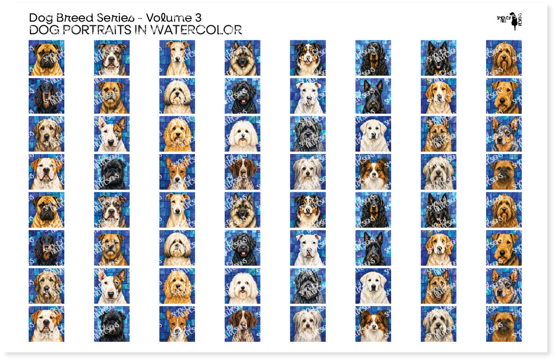 PatternPly® Transparent Dog Breed Series Volume 3 Dog Portraits in Watercolor Teeny Sampler