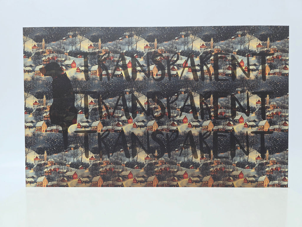 PatternPly® Transparent Dusk Winter Village sheet showing the pattern