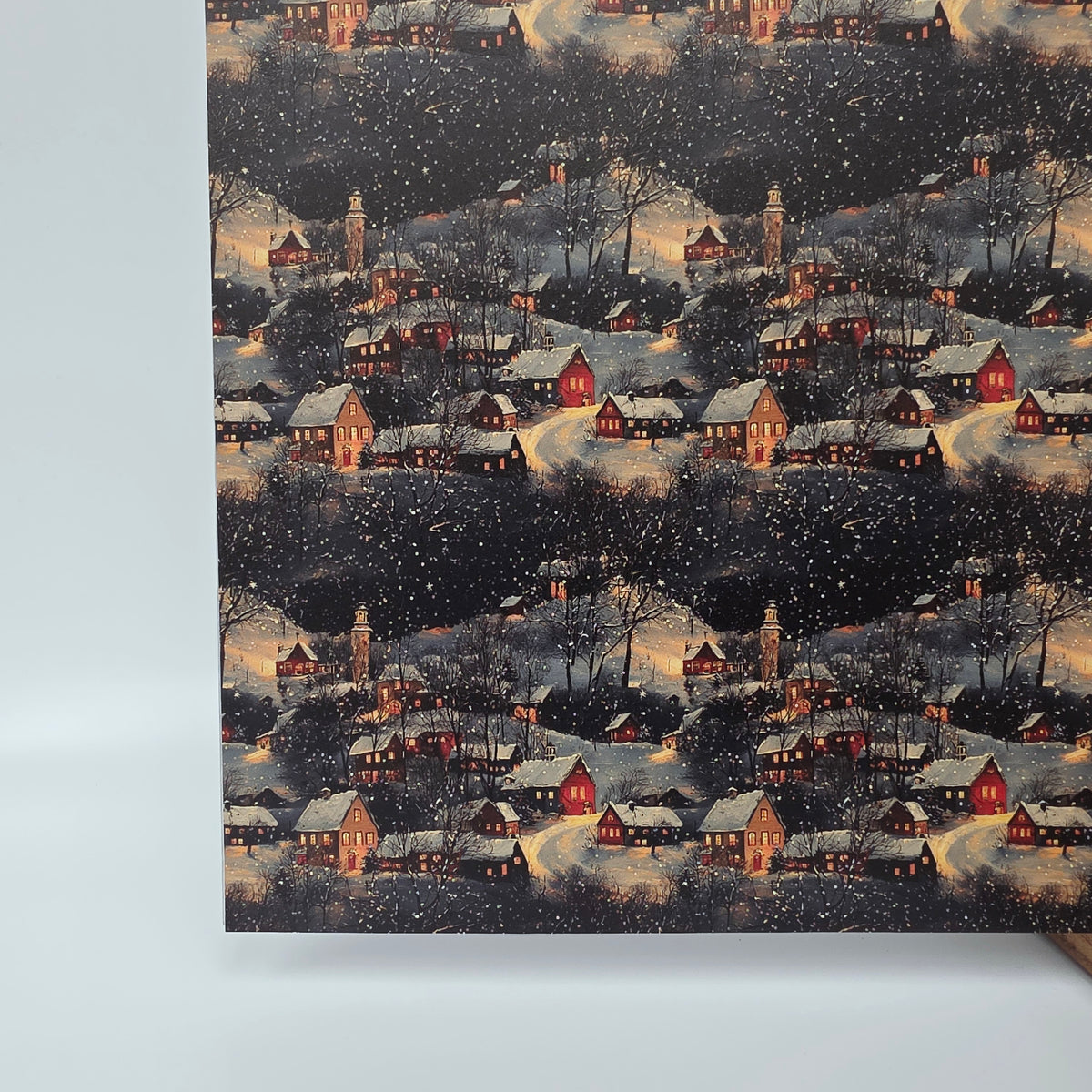 PatternPly® Full Coverage Dusk Winter Village sheet showing the pattern