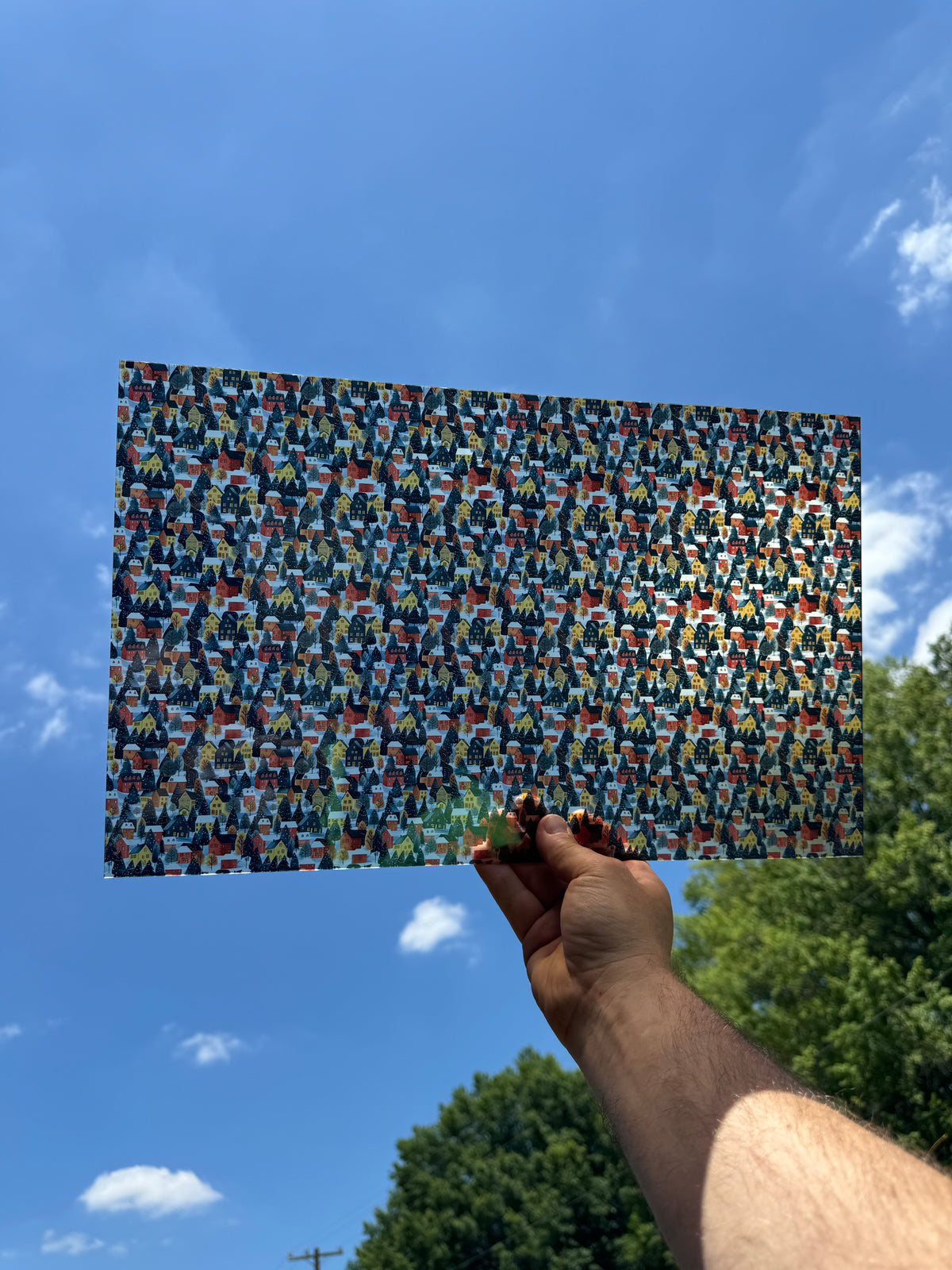 PatternPly® Transparent Christmas Town sheet showing the pattern