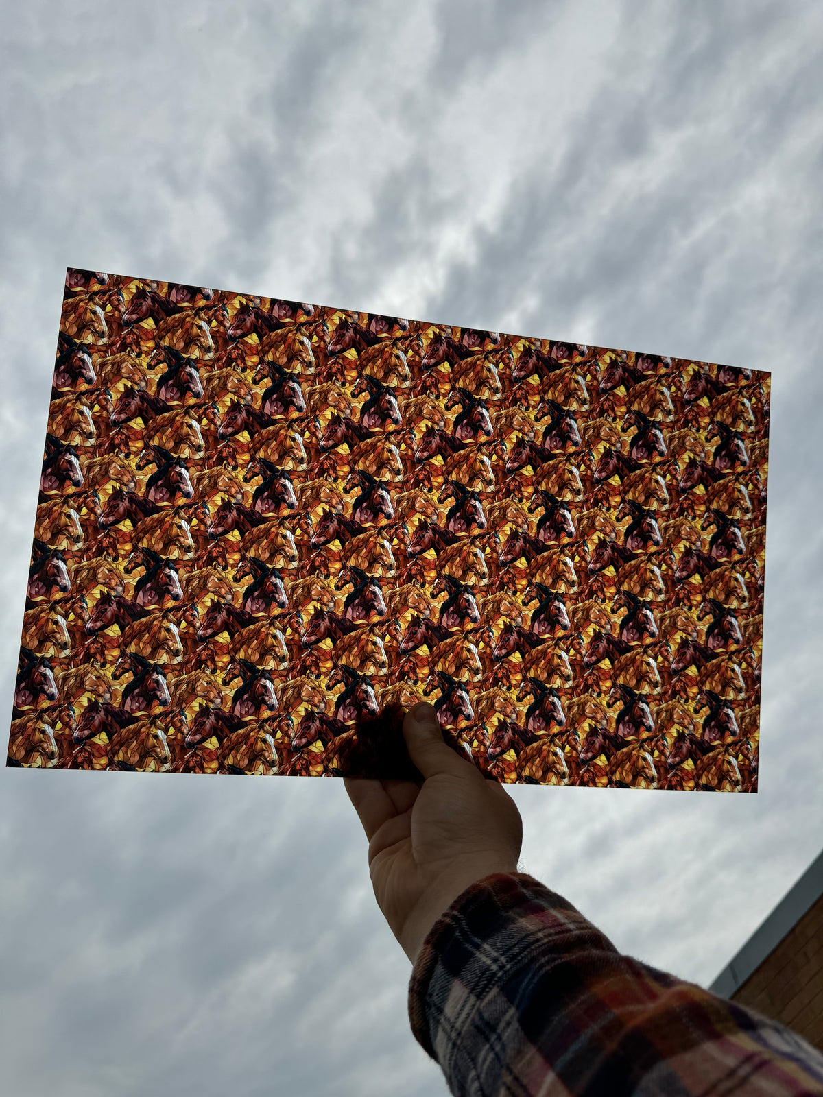 PatternPly® Transparent Mini Stained Glass Horses sheet showing the pattern