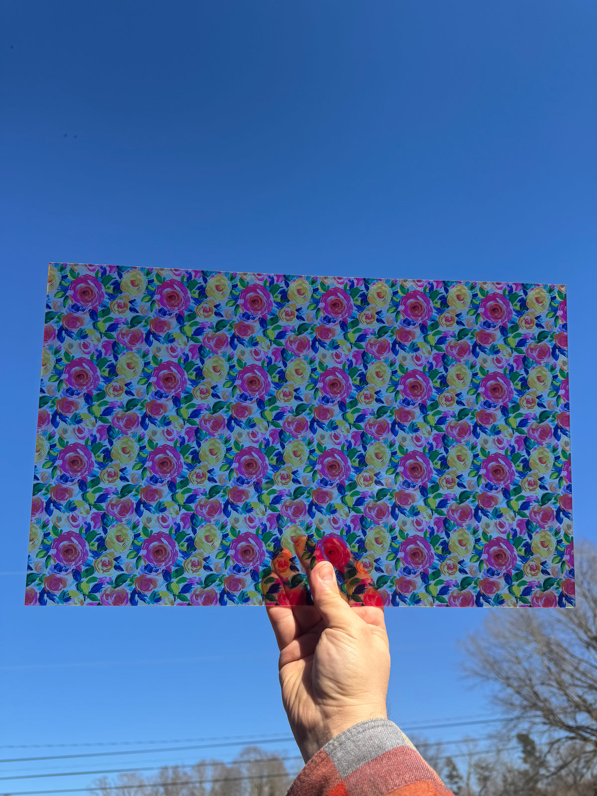 PatternPly® Transparent Colorful Watercolor Roses sheet showing the pattern