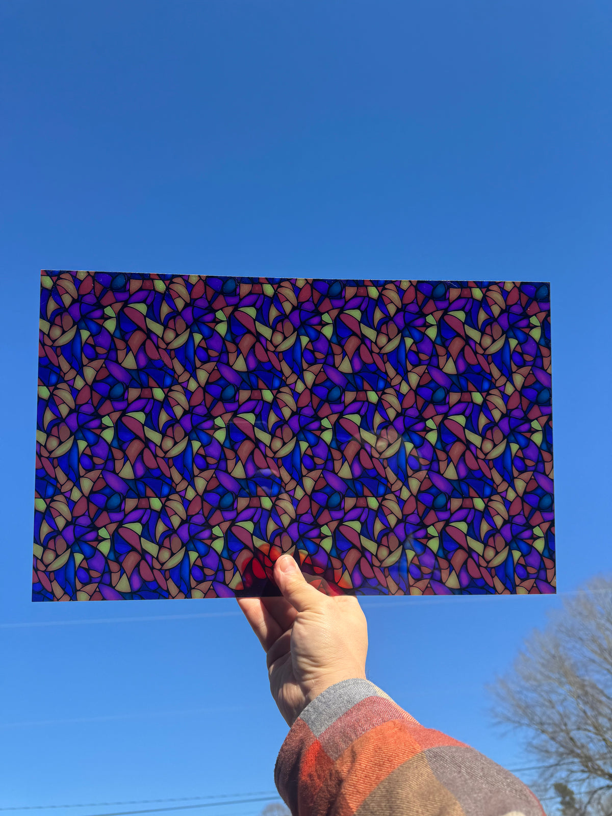 PatternPly® Transparent Abstract Jewel Stained Glass sheet showing the pattern