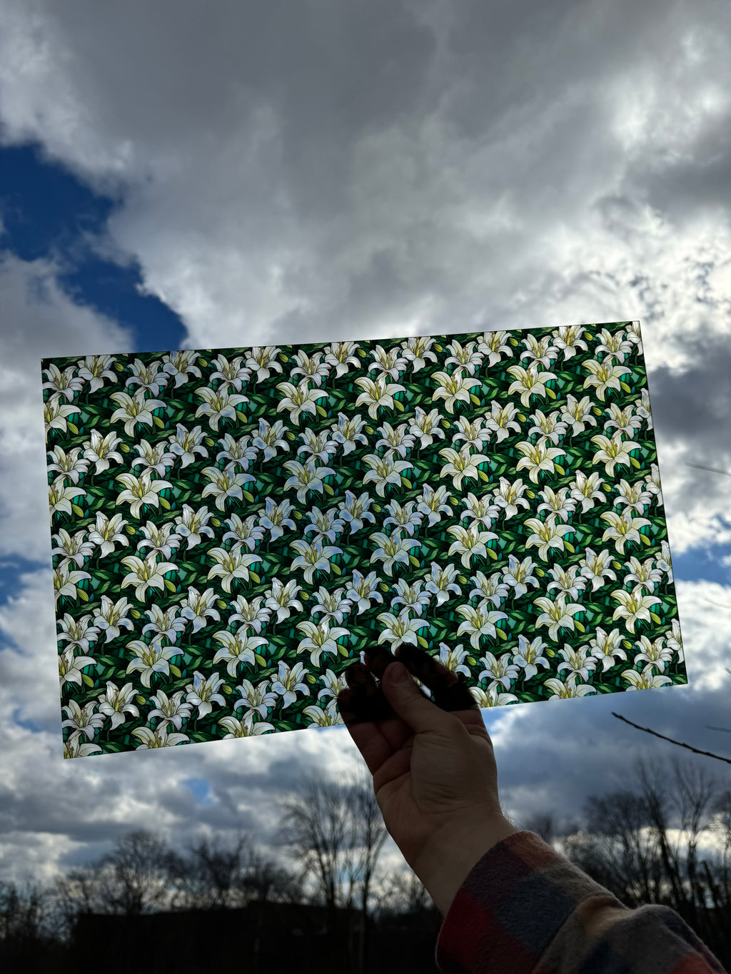 PatternPly® Transparent Easter Lily Stained Glass sheet showing the pattern