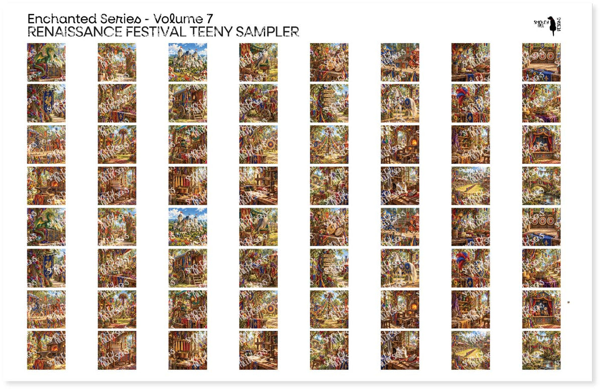 PatternPly® Full Coverage Enchanted Series Volume 7 Renaissance Festival Teeny Sampler: sampler sheet of small art scene…