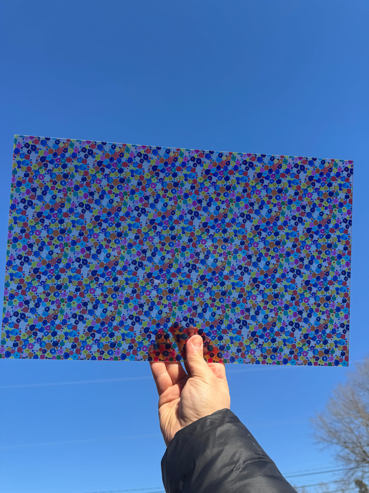 PatternPly® Transparent Colorful Paint Dots sheet showing the pattern