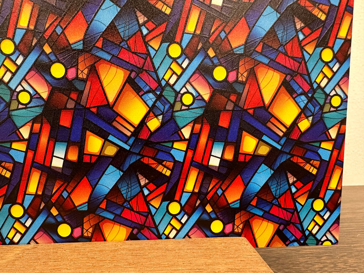PatternPly® Full Coverage Bright Geometric Stained Glass sheet showing the pattern