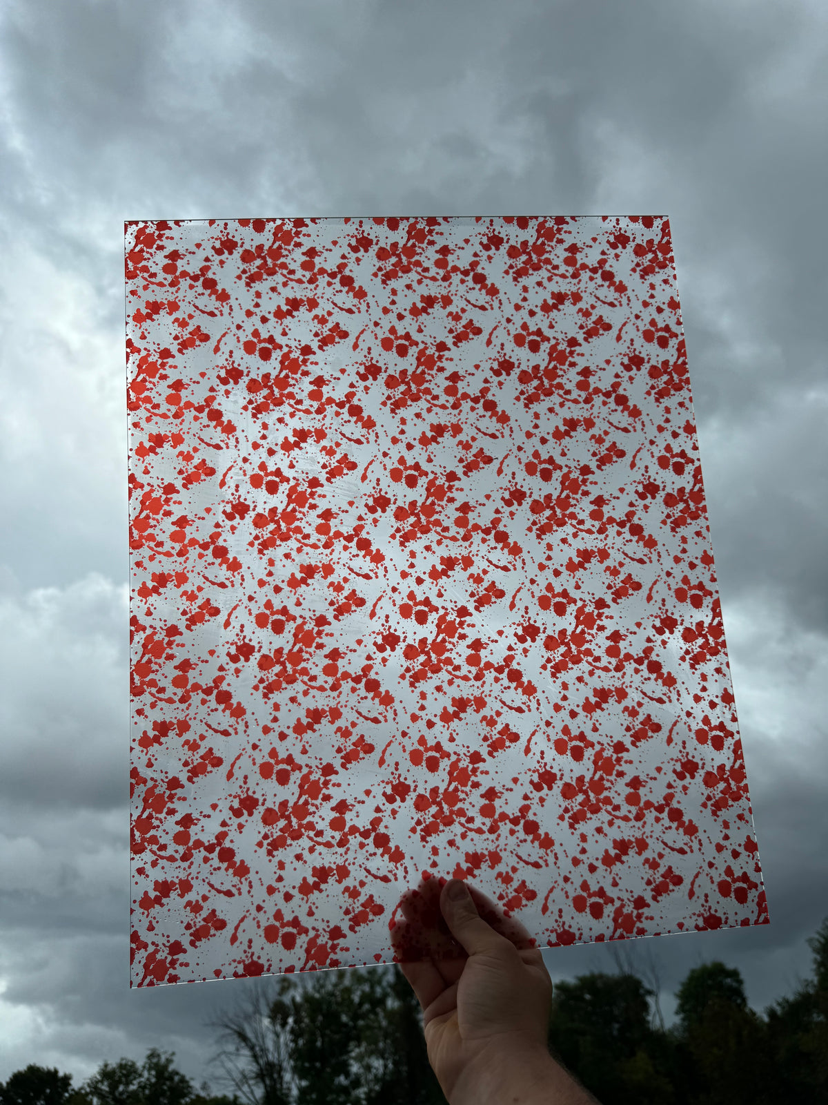 PatternPly® 19x24" Transparent Blood Splatter Original Scale sheet showing the pattern