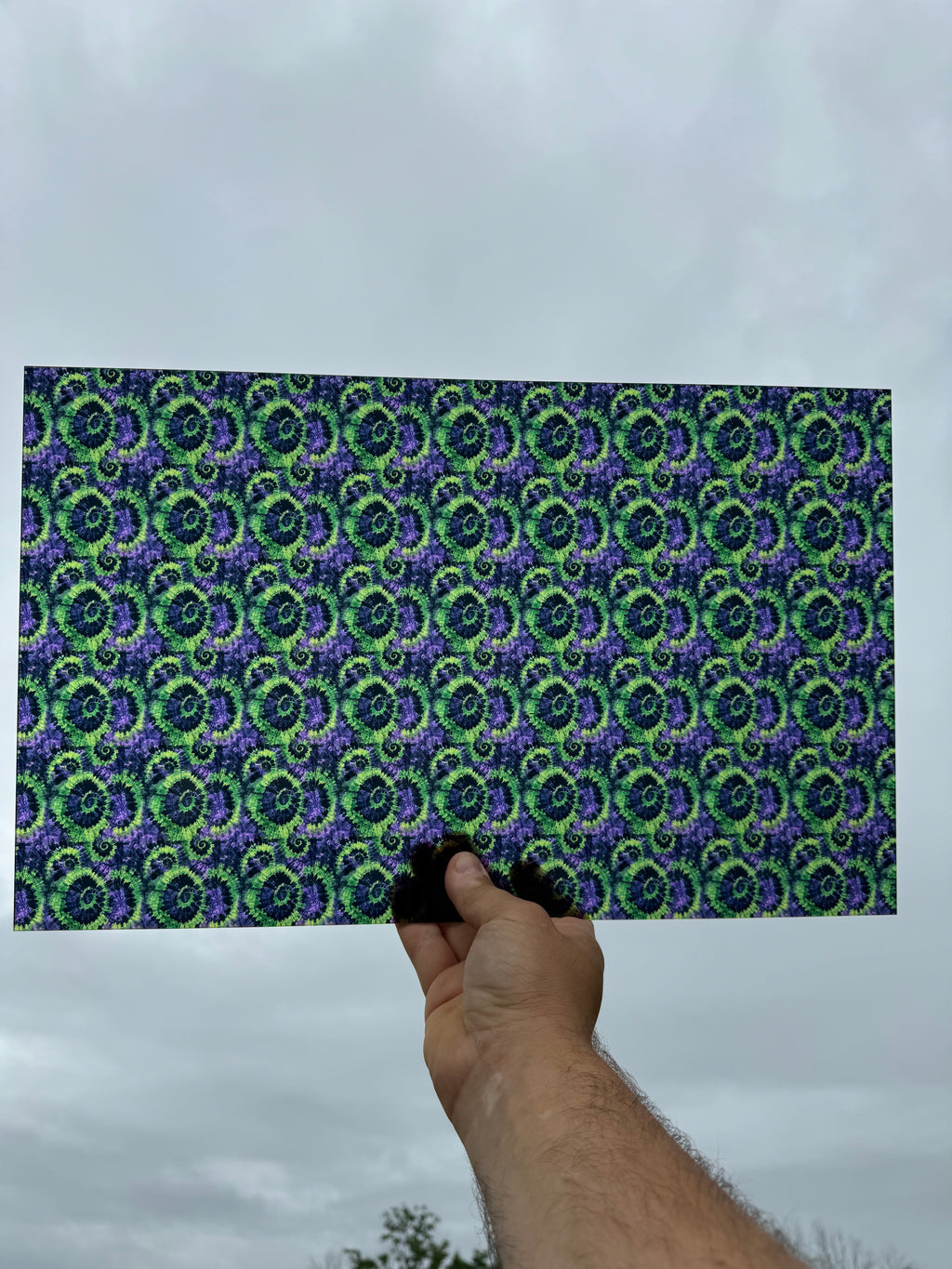 PatternPly® Transparent Green and Purple Halloween Tie Dye sheet showing the pattern